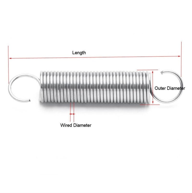 Stainless Steel Spring, Metal Springs 2pcs 1.2mm Wired Diameter Stainless Steel Tension Spring Extend Mini Spring 8mm/9mm/10mm/12mm OD Tension Spring 30mm - 100mm(1.2 * 10 * 1002pcs) - Image 2