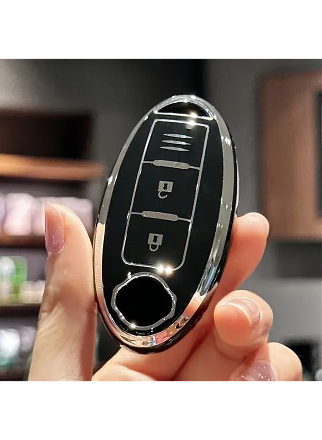 White TPU Key Fob Cover Compatible for Nissan Tiida Qashqai X Trail Terra 370Z March 15 Models 3 Button Design - Image 1