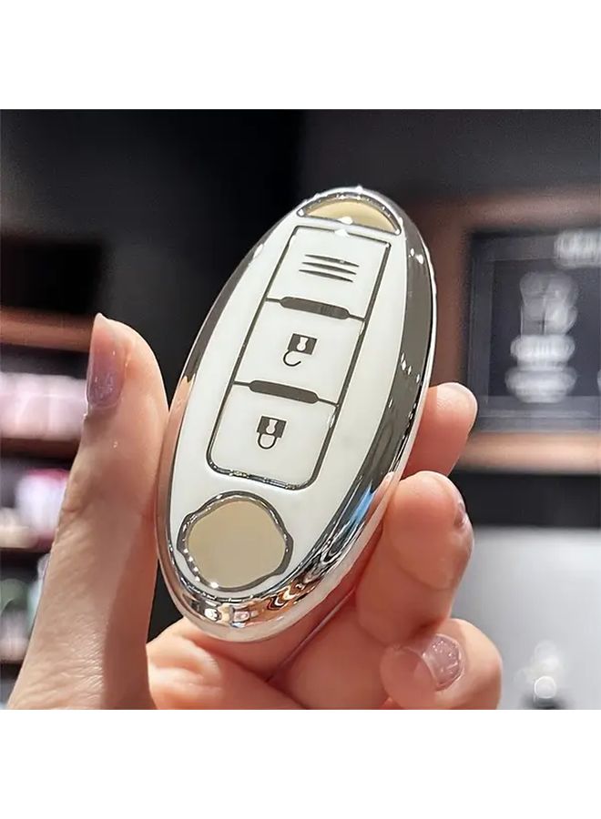 White TPU Key Fob Cover Compatible for Nissan Tiida Qashqai X Trail Terra 370Z March 15 Models 3 Button Design - Image 5