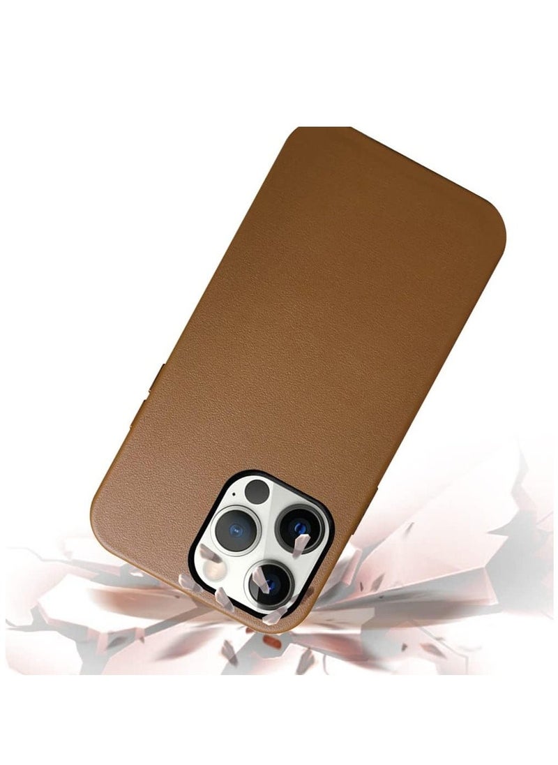 Case Compatible With iPhone 14 Pro Max Mag-Safe Noble Collection Premium PC+PU Leather Case with Official Design Phone Cover Anti-Fingerprint Scratch Resistance, A+ Leather Material (Brown)  - Image 3