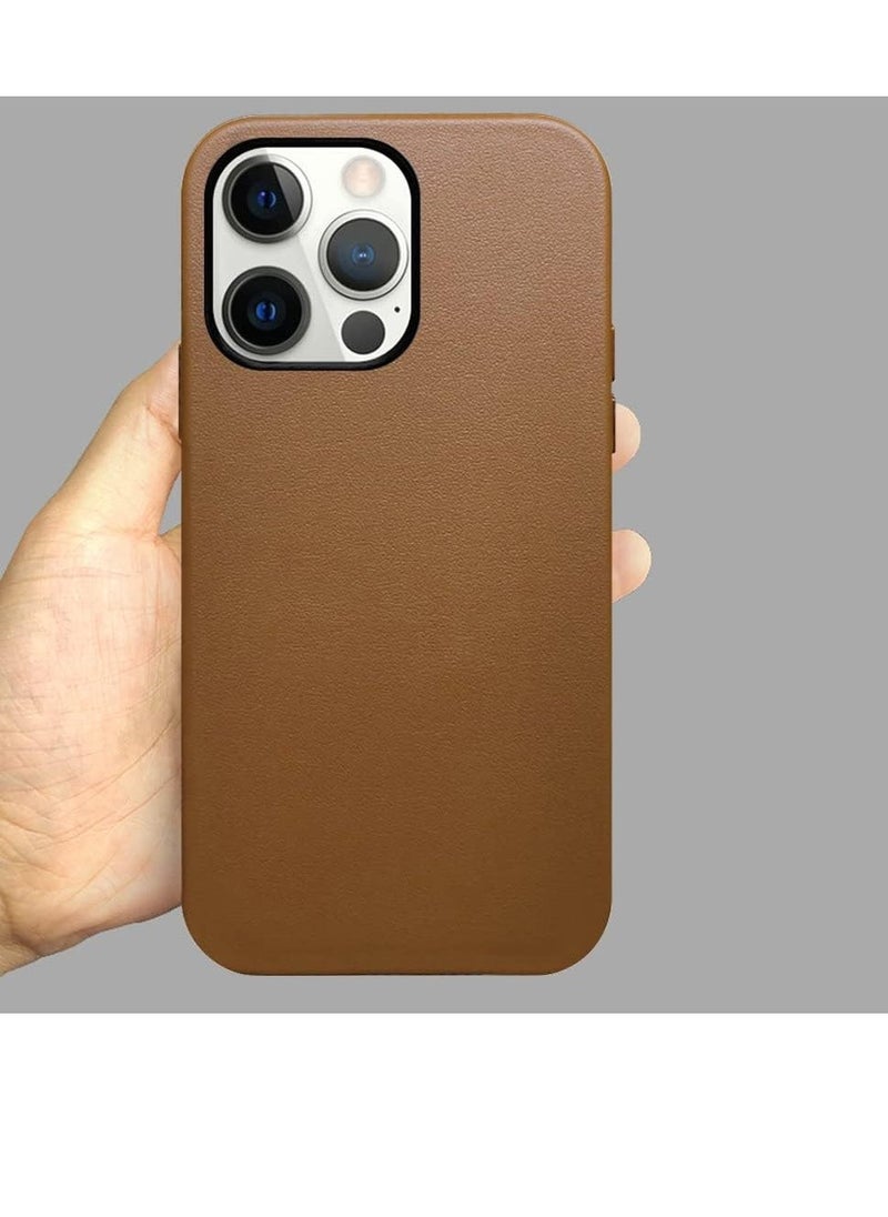 Case Compatible With iPhone 14 Pro Max Mag-Safe Noble Collection Premium PC+PU Leather Case with Official Design Phone Cover Anti-Fingerprint Scratch Resistance, A+ Leather Material (Brown)  - Image 5
