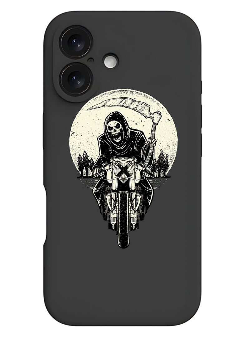 iPhone 16 Black Protective Slim Fit Case Liquid Silicone Cover with Full Body Protection Anti-Scratch Shockproof Case For iPhone - Skull Biker