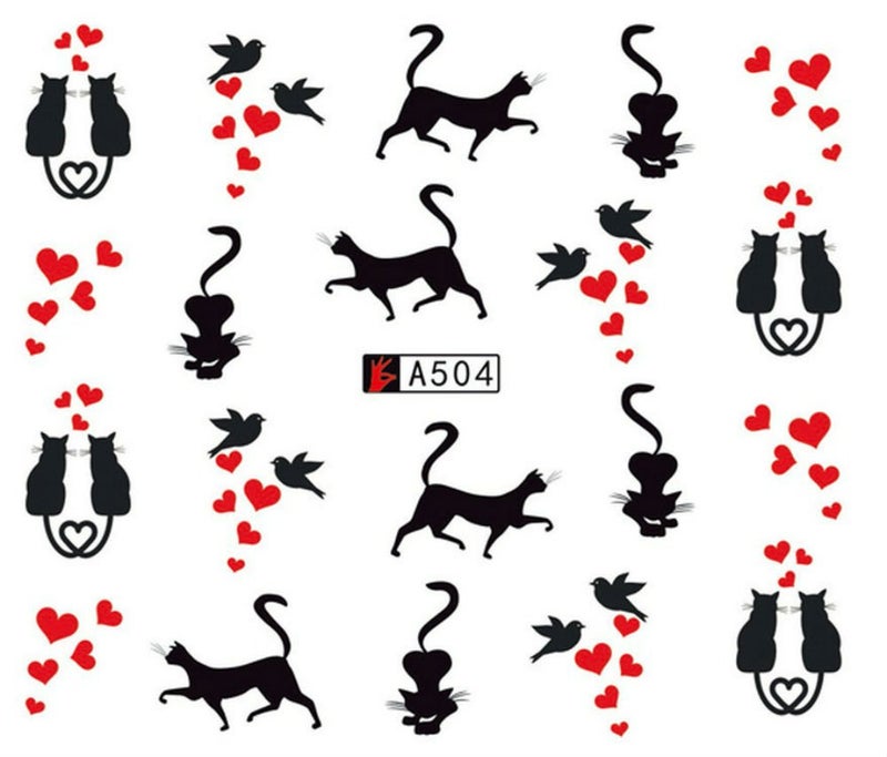 AKOAK 12 Sheets Cute Cat Pattern Watermark Designs Nail Art Stickers Water Transfer Decals Beauty Nails for Nail Art Design - Image 2
