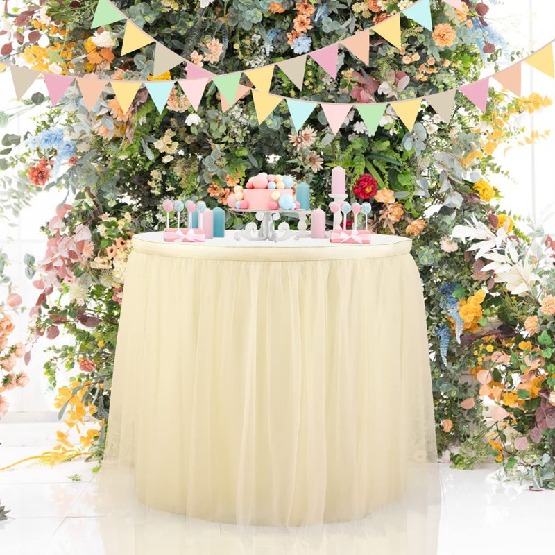 Suppromo Ivory Tulle Table Skirts for Wedding 14ft Tutu Table Skirt Ivory White Table Cloth for Birthday Party  Baby Shower  Gender Reveal  Banquet Table Decorations - Image 4