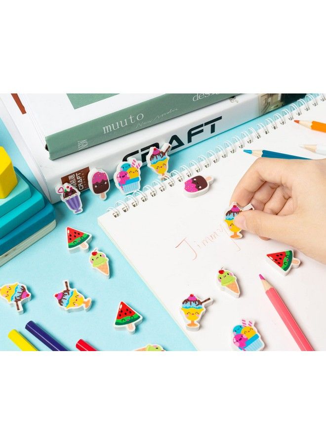 WATINC 60 قطعة ممحاة مصغرة على شكل آيس كريم للأطفال بالجملة - بطيخ، شوكولاتة، مصاصة، ممحاة أقلام، كرات آيس كريم، جوائز مدرسية، مكافآت الواجبات المنزلية، هدايا حفلات الصيف، أكياس الهدايا، حشو - Image 4