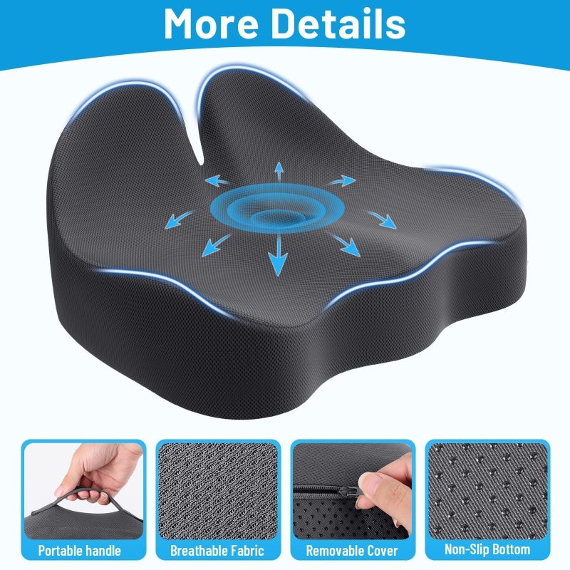 Cushzone Seat Cushion, Memory Foam Office Chair Cushions, Ergonomic Curved Design for Sciatica, Tailbone, Coccyx, Seat Support for Car, Desk Chair, Wheelchair, Enhances Long Sitting Comfort (Grey) - Image 3