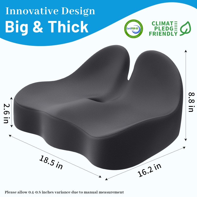 Cushzone Seat Cushion, Memory Foam Office Chair Cushions, Ergonomic Curved Design for Sciatica, Tailbone, Coccyx, Seat Support for Car, Desk Chair, Wheelchair, Enhances Long Sitting Comfort (Grey) - Image 2