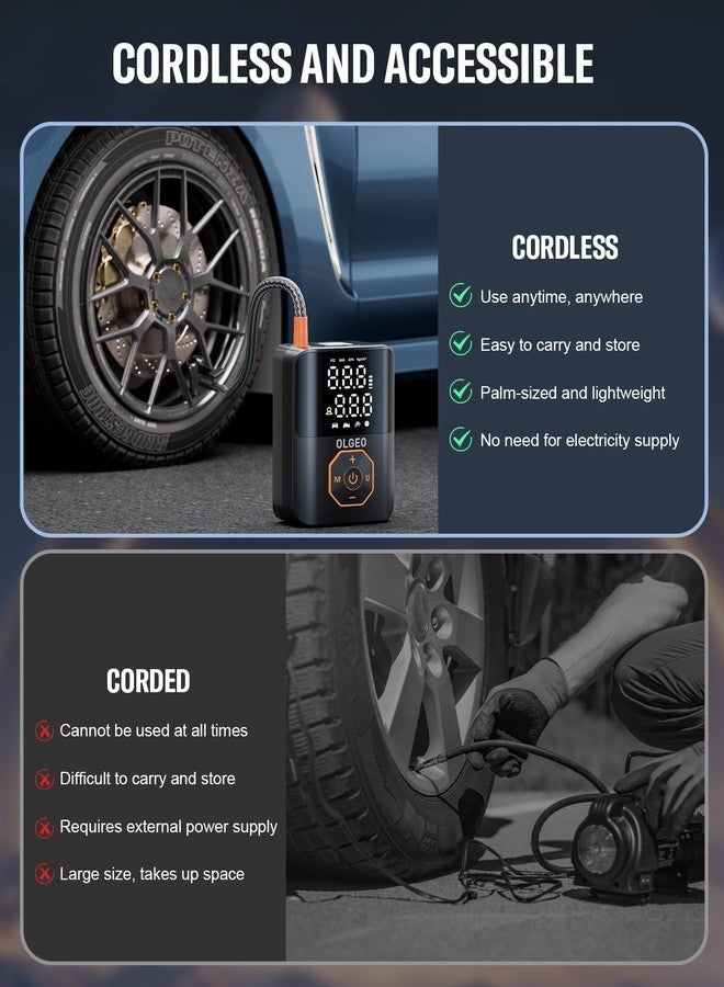 OLGEO - Portable Tire Inflator, 160 PSI Tire Inflator for Car Tires, 4X Faster Air Compressor with Pressure Sensing, Air Pump for Tires - Image 5