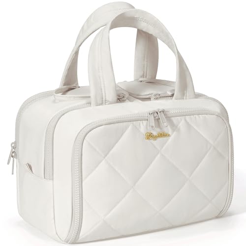 Bagstellar Travel Toiletry Bag, Large Wide-open Puffy Toiletry Bag for Women, Lightweight Quilted Makeup Bag Cosmetic Organizer with Handle Water-resistant Travel Essentials for Toiletries Accessories Beige - Image 1