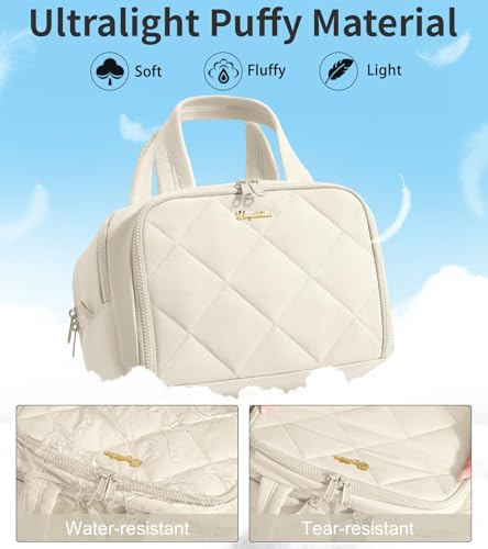 Bagstellar Travel Toiletry Bag, Large Wide-open Puffy Toiletry Bag for Women, Lightweight Quilted Makeup Bag Cosmetic Organizer with Handle Water-resistant Travel Essentials for Toiletries Accessories Beige - Image 4