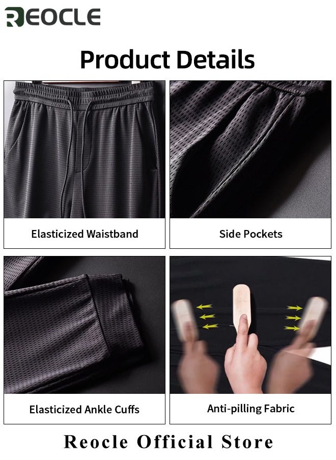 REOCLE - Men's Sweatpants Ice Silk Dress Pants Lightweight Breathable Fitness Running Stretch Pants Casual Gym Workout Track Pants - Image 1