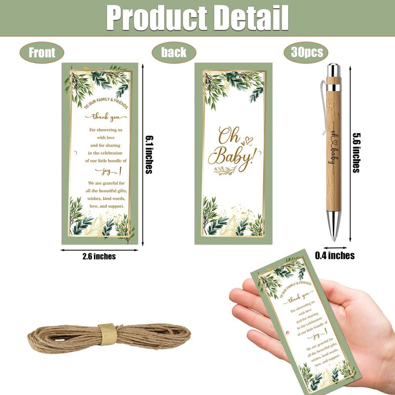 Toerifer 30 Pcs Woodland Set, Baby Shower Favors for 30 Guests, Baby Shower Sets, Included Bamboo Pens, Greeting Cards, Gender Reveal Souvenirs, Eucalyptus Decor - Image 2