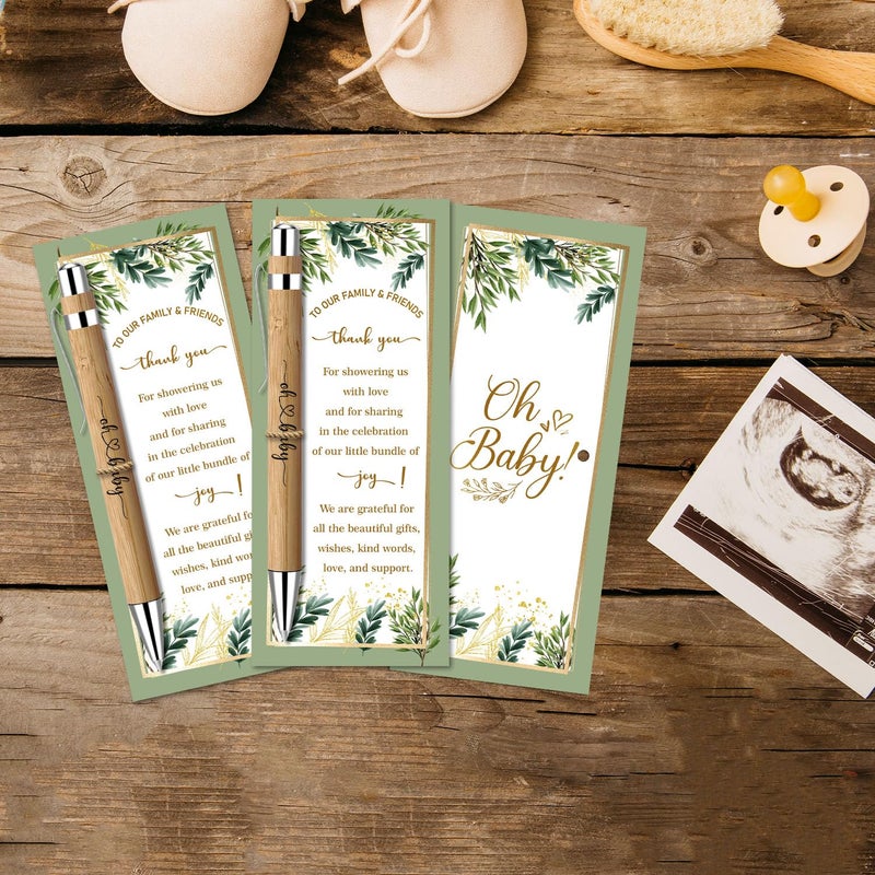 Toerifer 30 Pcs Woodland Set, Baby Shower Favors for 30 Guests, Baby Shower Sets, Included Bamboo Pens, Greeting Cards, Gender Reveal Souvenirs, Eucalyptus Decor - Image 5
