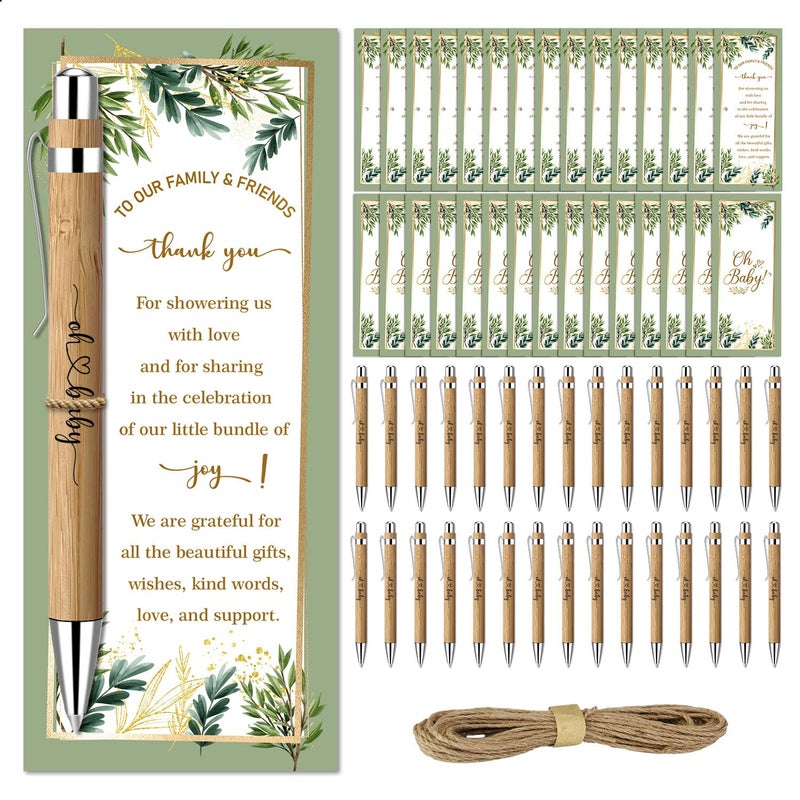 Toerifer 30 Pcs Woodland Set, Baby Shower Favors for 30 Guests, Baby Shower Sets, Included Bamboo Pens, Greeting Cards, Gender Reveal Souvenirs, Eucalyptus Decor - Image 1
