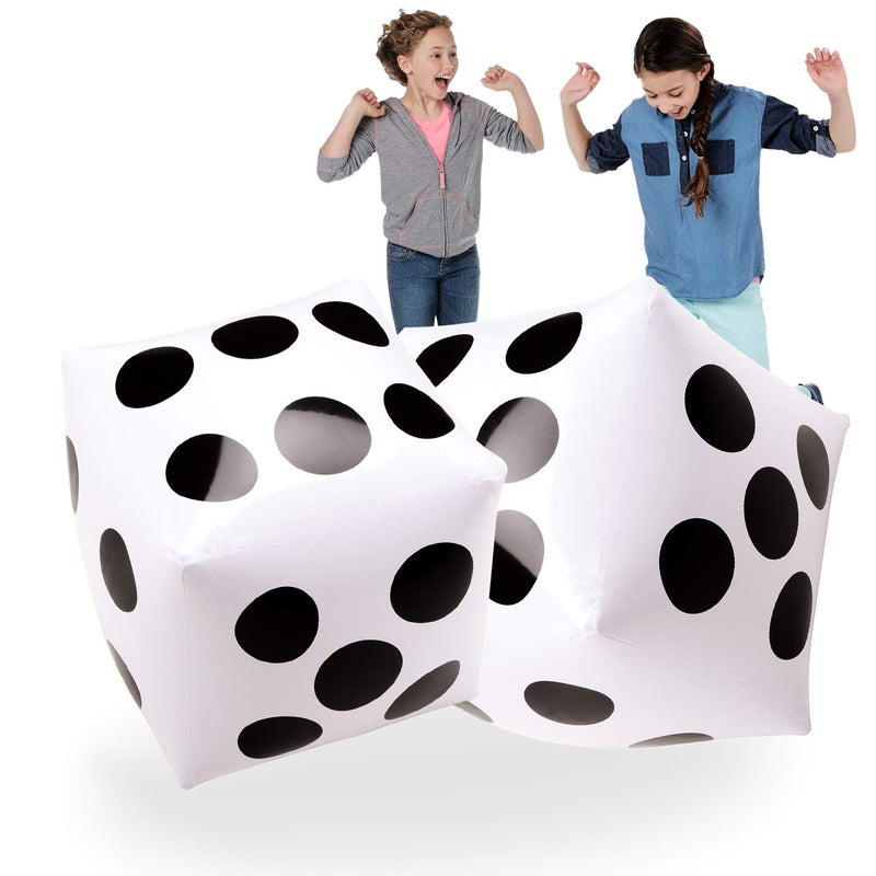 Novelty Place 2 Pcs Jumbo Inflatable Dice, 20" White and Black Giant Dice for Indoor and Outdoor Broad Game, Ludo and Pool Party - Image 1