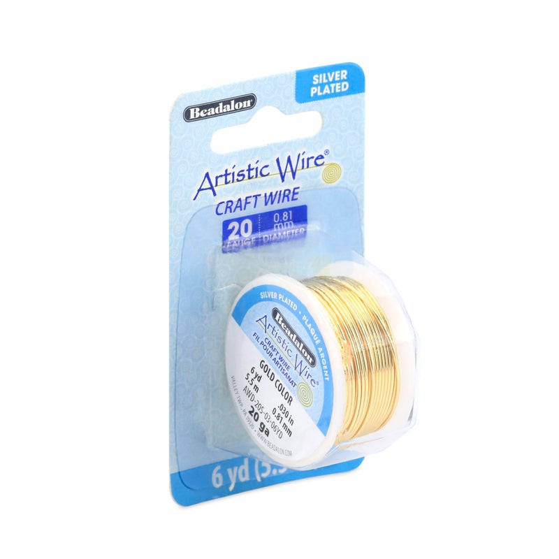 Artistic Wire, 20 Gauge Silver Plated Tarnish Resistant Colored Copper Craft Wire, Gold Color, 6 yd - Image 1