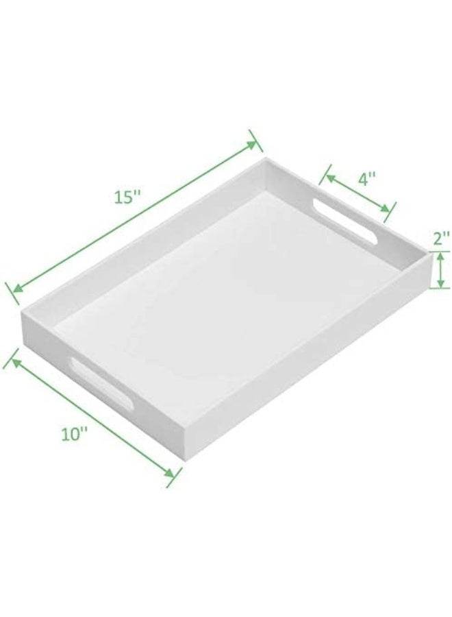 TPGP Luxytop 10X15 Inch White Spill-Proof Acrylic Serving Tray With Handles- Countertop Organizer Tray For Kitchen,Bathroom,Office,Bar- Storage Box For Cosmetics, Jewelry,Toiletries,Toy,Gadgets - Image 2