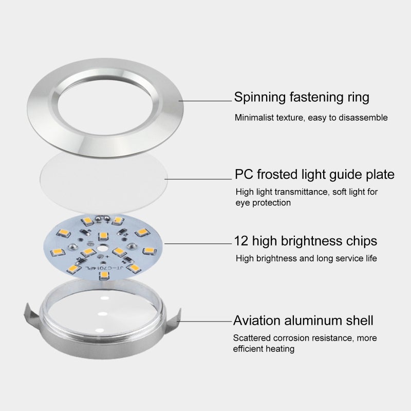 Ultra-thin Embedded LED Cabinet Light: 12 High-brightness Beads, 3 Light Colors - Rust-resistant Aluminum Alloy, Anti-glare Lampshade for Kitchen Cabinets, Wardrobes, Display Cases - Image 4