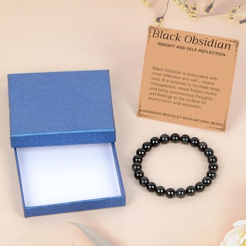 LPBeads Handmade Natural Gemstone Stretch Elastic 8m Black Obsidian Bracelet Healing Crystal Round Stone Beads Jewelry Gifts for Women Men - Image 2