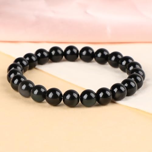 LPBeads Handmade Natural Gemstone Stretch Elastic 8m Black Obsidian Bracelet Healing Crystal Round Stone Beads Jewelry Gifts for Women Men - Image 3