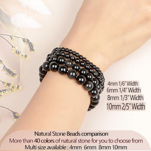 LPBeads Handmade Natural Gemstone Stretch Elastic 8m Black Obsidian Bracelet Healing Crystal Round Stone Beads Jewelry Gifts for Women Men - Image 5