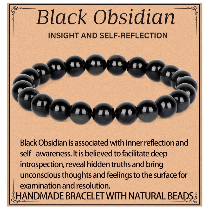 LPBeads Handmade Natural Gemstone Stretch Elastic 8m Black Obsidian Bracelet Healing Crystal Round Stone Beads Jewelry Gifts for Women Men - Image 1