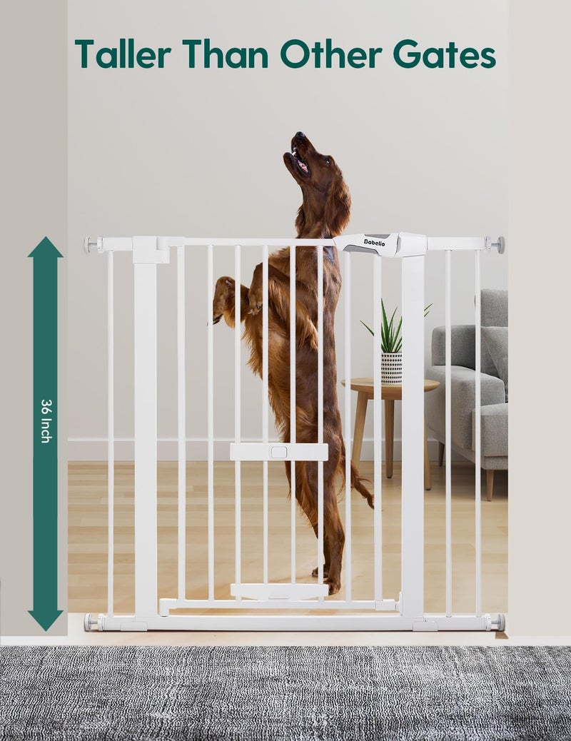 BABELIO 36 Inch Extra Tall Baby Gate with Cat Door, 29-40" Metal Dog Gate, Cat Gate for Stairs, Doorways, Auto Close Safety Gate with Pet Door, Easy Walk Thru, White - Image 2