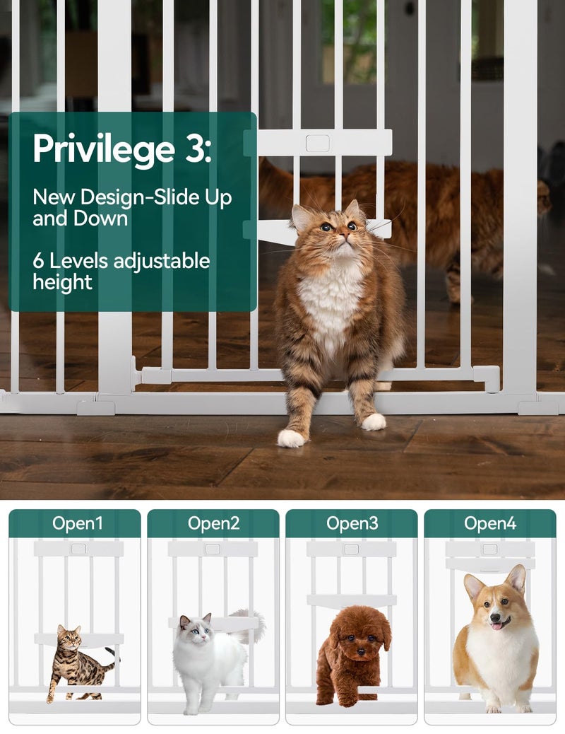 BABELIO 36 Inch Extra Tall Baby Gate with Cat Door, 29-40" Metal Dog Gate, Cat Gate for Stairs, Doorways, Auto Close Safety Gate with Pet Door, Easy Walk Thru, White - Image 3