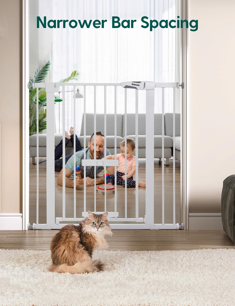 BABELIO 36 Inch Extra Tall Baby Gate with Cat Door, 29-40" Metal Dog Gate, Cat Gate for Stairs, Doorways, Auto Close Safety Gate with Pet Door, Easy Walk Thru, White - Image 5