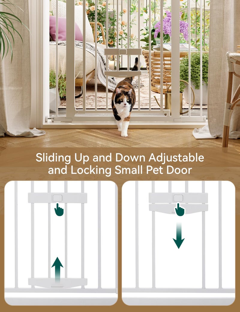 BABELIO 36 Inch Extra Tall Baby Gate with Cat Door, 29-40" Metal Dog Gate, Cat Gate for Stairs, Doorways, Auto Close Safety Gate with Pet Door, Easy Walk Thru, White - Image 4