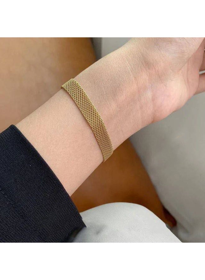 Julia Store 18k Gold Italian Mesh Link Chain Stainless Steel Thin Trendy Charm Silky Bismarck Curb Bracelet Herringbone Braided 4.4 mm Gift for Women Shiny Surface - Image 5