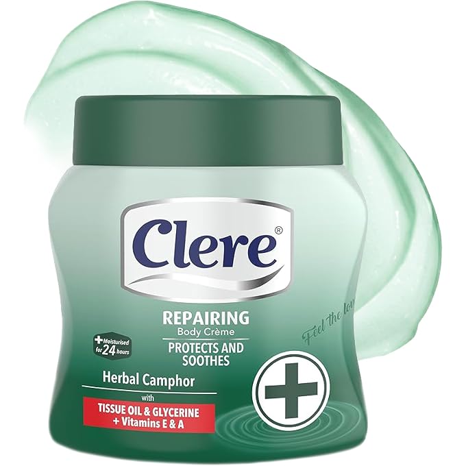 Clere Repairing Body Cream with Herbal Camphor, Tissue Oil, Glycerine, Vitamins E & A, 24-Hour Moisturisation, 500ml - Image 1