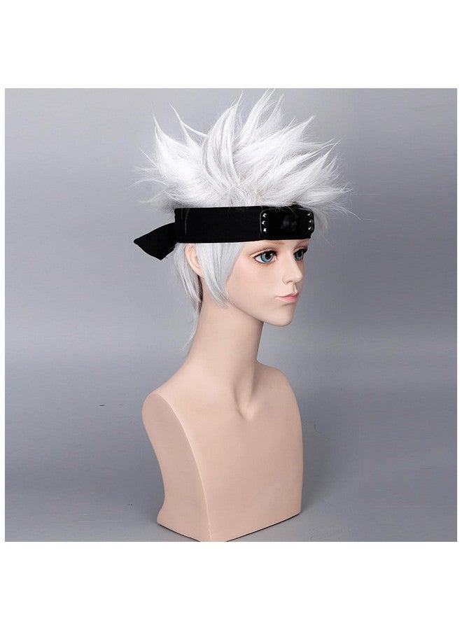 بيرون باروكة شعر مستعار صناعي قصير متعدد الطبقات من BERON للرجال والأولاد، مقاوم للحرارة، لحفلات تنكرية الأنمي (رمادي فضي) - Image 3