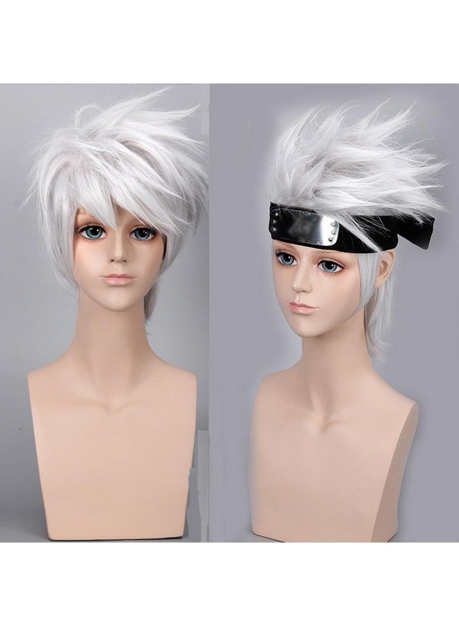 بيرون باروكة شعر مستعار صناعي قصير متعدد الطبقات من BERON للرجال والأولاد، مقاوم للحرارة، لحفلات تنكرية الأنمي (رمادي فضي) - Image 2