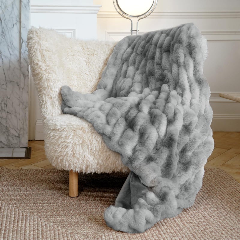 blunique Faux Fur Blanket Extra Soft, Luxury Dual-Sided Faux Fur Throw Blanket, Flannel and Faux Fur Blend, Luxury Furry Throw Blanket for Couch,50x60 Inches - Image 1