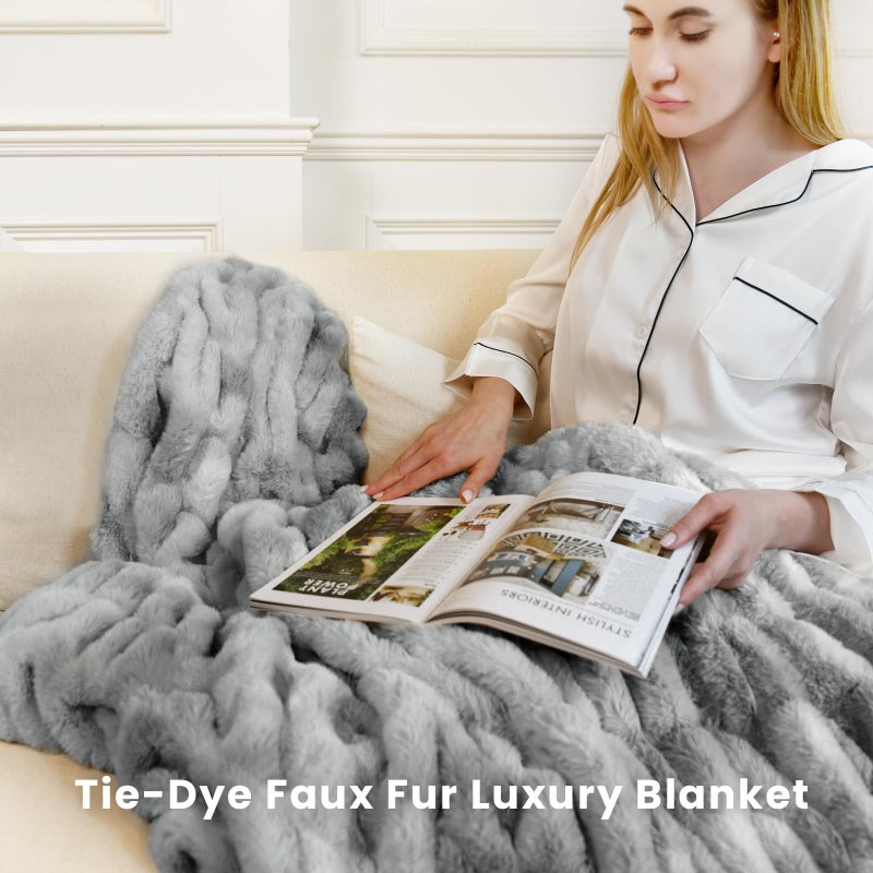 blunique Faux Fur Blanket Extra Soft, Luxury Dual-Sided Faux Fur Throw Blanket, Flannel and Faux Fur Blend, Luxury Furry Throw Blanket for Couch,50x60 Inches - Image 2