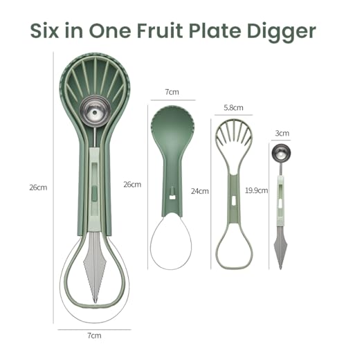 Supvox® 6 in 1 Melon Baller Scoop Set Fruit Scooper Seed Remover Cutter for Dig Pulp, Stainless Steel Fruit Carving Tools Knife Kit Melon Scoop for Watermelon Fruits Meatball - Image 2