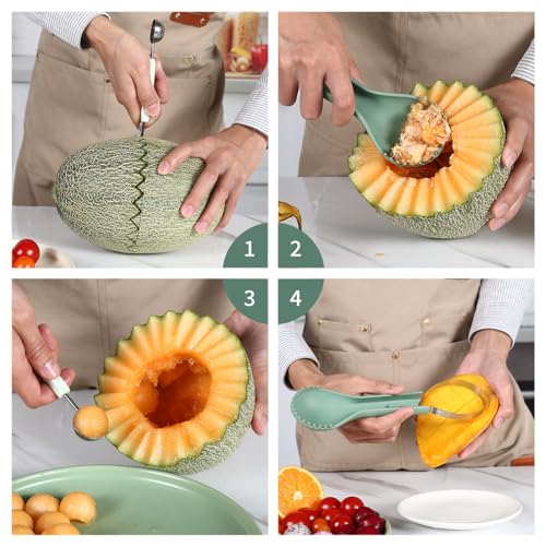Supvox® 6 in 1 Melon Baller Scoop Set Fruit Scooper Seed Remover Cutter for Dig Pulp, Stainless Steel Fruit Carving Tools Knife Kit Melon Scoop for Watermelon Fruits Meatball - Image 4