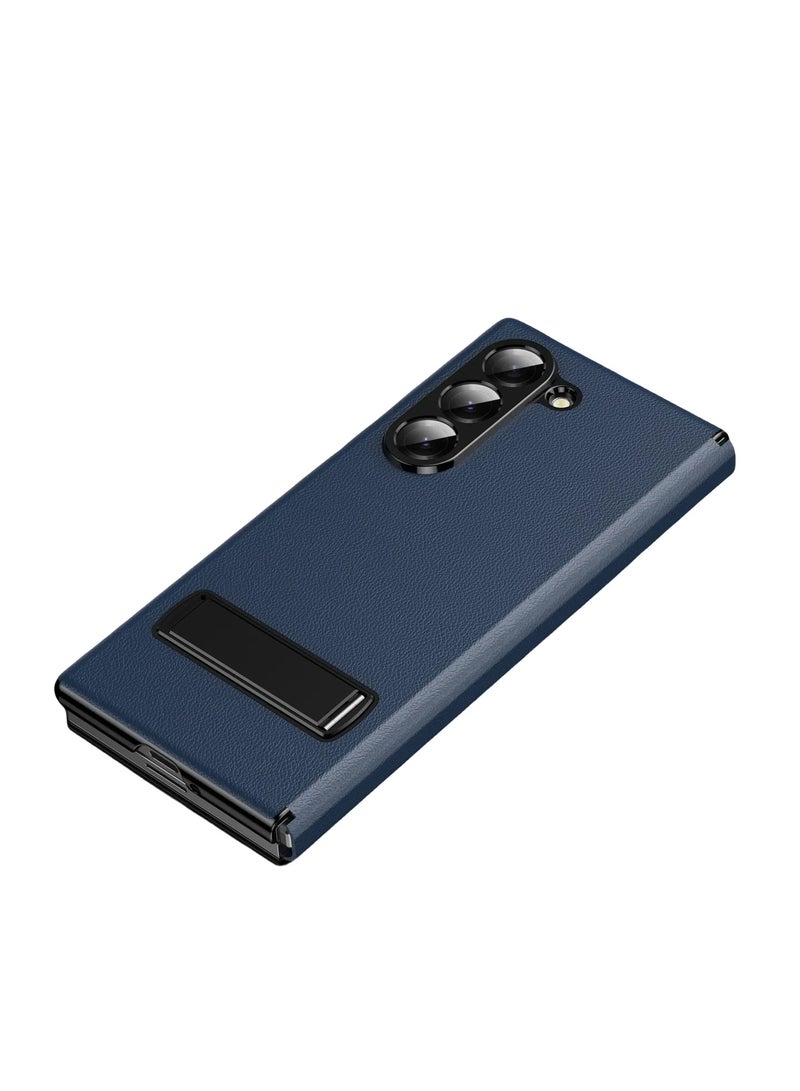 general Samsung Z Fold 7 high-quality all-in-one clamshell bracket leather case lychee leather pattern mobile phone folding case - Image 1
