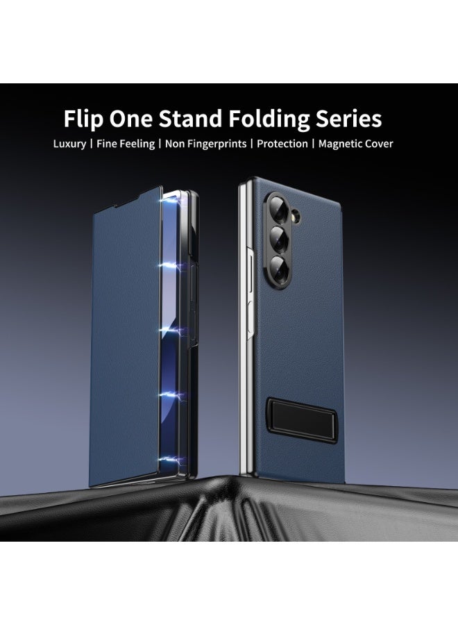 general Samsung Z Fold 7 high-quality all-in-one clamshell bracket leather case lychee leather pattern mobile phone folding case - Image 3