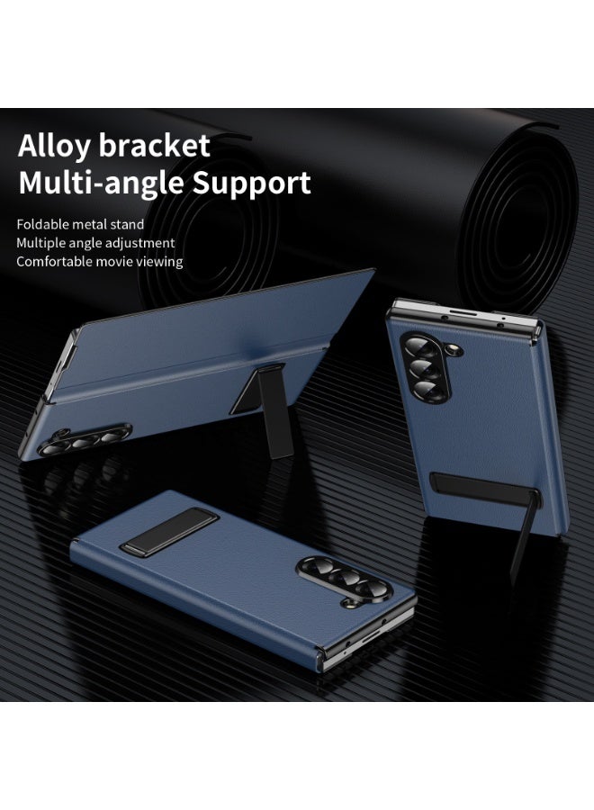 general Samsung Z Fold 7 high-quality all-in-one clamshell bracket leather case lychee leather pattern mobile phone folding case - Image 2