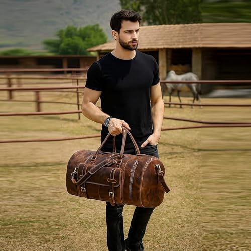 cuero 24 Inch Genuine Leather Duffle Bag for Men Travel Overnight Weekender Leather Duffel Bags Sports Gym Duffel for Men and Women Carry On Luggage for Traveling - Image 3