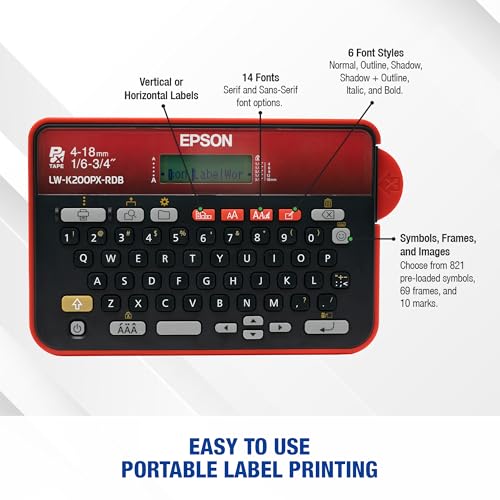 LABELWORKS Epson LW-K200PX-RDB Portable QWERTY Keyboard Label Maker for Home & Hobbies – Craft, Organize, and Personalize - Red Black Printer - Image 5