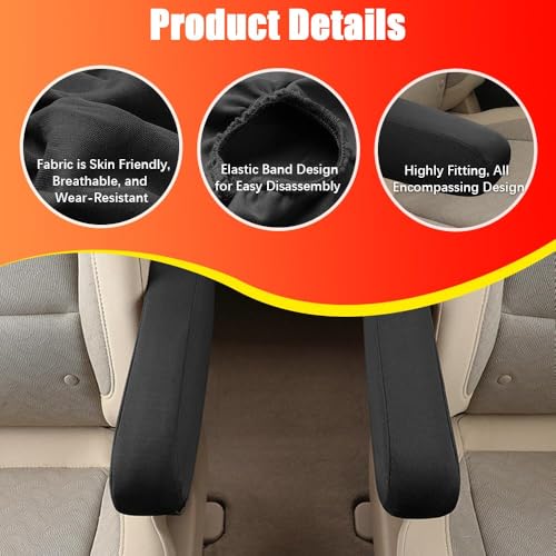 MTRoyaldia 2PC Black Car Front Seat Armrest Covers,Universal Size Seat Arm Rest Cover,Flat Cloth Fabric Armrest Cover,Car Interior Accessories(Black,1Pair) - Image 3