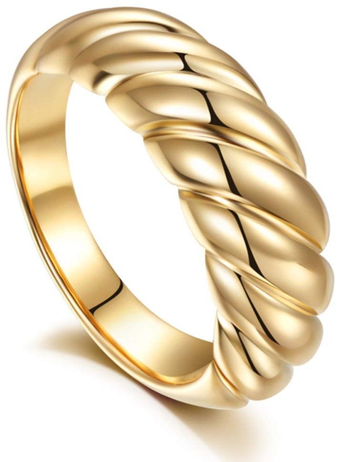 VIUJUH Chunky Croissant Dome Ring, Braided Twisted Rope Signet Ring, 14K Gold Plated Stacking Band Rings for Women Girls (8) - Image 1