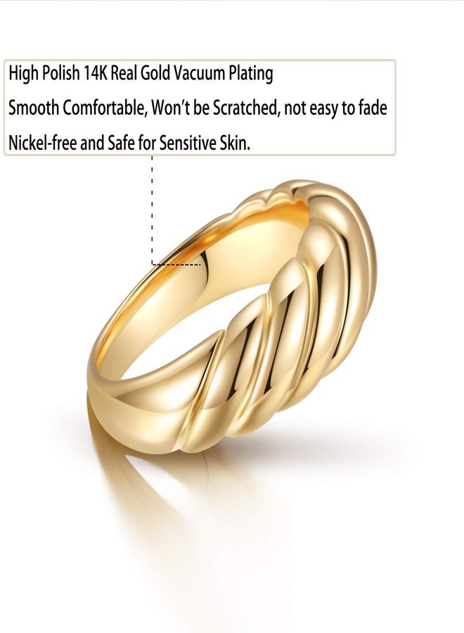 VIUJUH Chunky Croissant Dome Ring, Braided Twisted Rope Signet Ring, 14K Gold Plated Stacking Band Rings for Women Girls (8) - Image 2