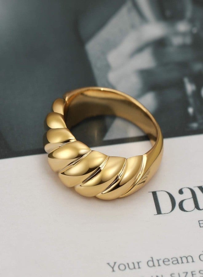 VIUJUH Chunky Croissant Dome Ring, Braided Twisted Rope Signet Ring, 14K Gold Plated Stacking Band Rings for Women Girls (8) - Image 4