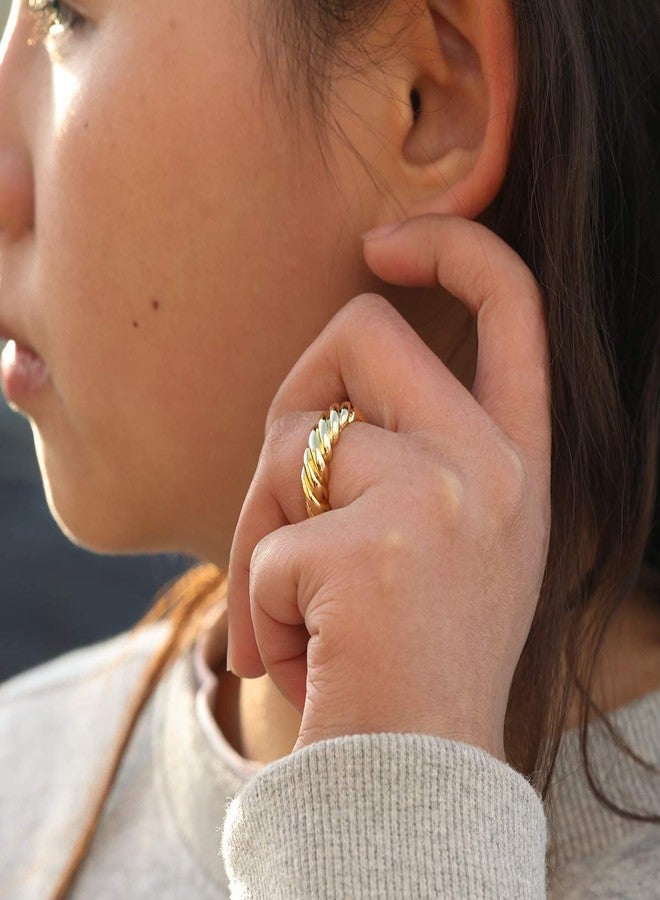 VIUJUH Chunky Croissant Dome Ring, Braided Twisted Rope Signet Ring, 14K Gold Plated Stacking Band Rings for Women Girls (8) - Image 3