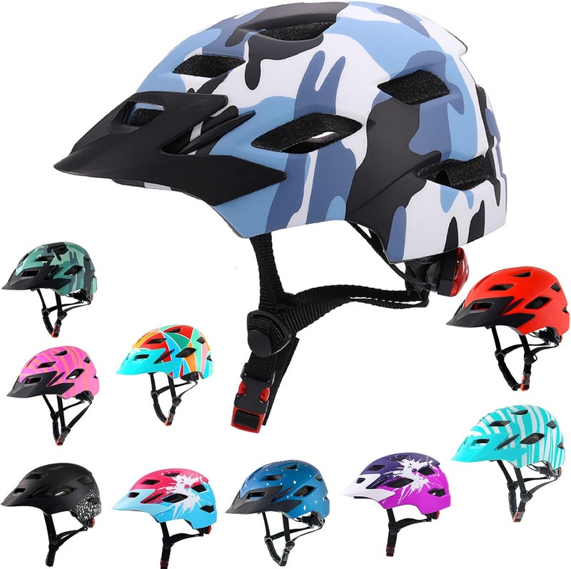 Bavilk Kids Bike Helmet, Kids Boys Girls Bike Helmets with LED Light Detachable Visor Children Youth Teen Multi-Sport for Skating Cycling Scooter Skateboard Adjustable & Lightweight 19.7"-22.4" - Image 1