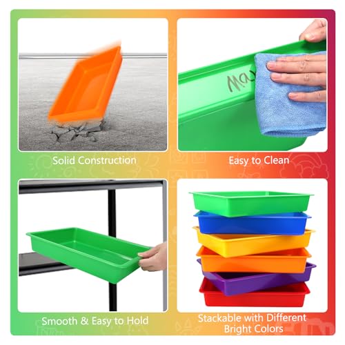 ShineMe Plastic Paper Trays for Classroom, 6 Pack Colorful Classroom Turn in Bins, Thick and Sturdy A4 Letter Size Flat Storage Trays for Classroom Organization and Storage - Image 3